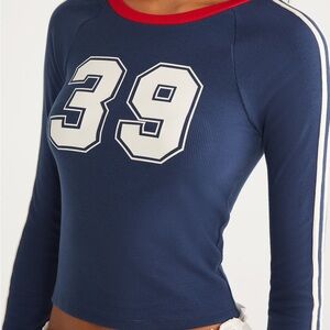 Aeropostale Navy Long Sleeve Top with Red Trim